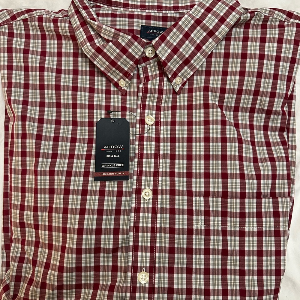 Arrow Men's Red Plaid Shirt Short Sleeve
